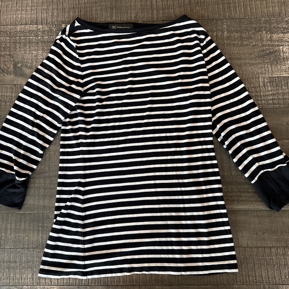 INC International Concepts Black and White Striped Long Sleeve Top